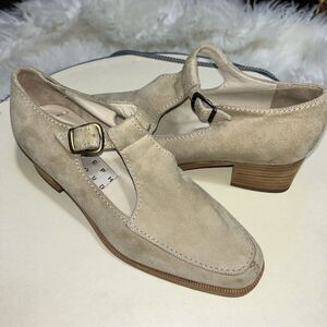 JOSEPH ABBOUD Womens SUEDE LEATHER HEELS Maryjane Tan Sand SHOES 5.5 ITALY